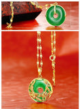 24K Gold Plated Dragon Phoenix Pendant Malaysia Jade Jewelry Chain Necklace 1"