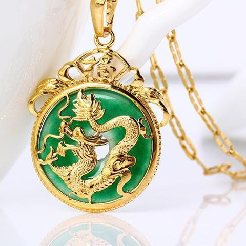 24K Gold Plated Dragon Pendant Malaysia Jade Jewelry Chain Necklace 7/8" New