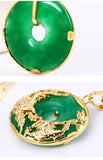 24K Gold Plated Dragon Phoenix Pendant Malaysia Jade Jewelry Chain Necklace 1"