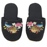 Embroidered Peacock Chinese Women's Cotton Slippers Blue Red Black Turquoise New
