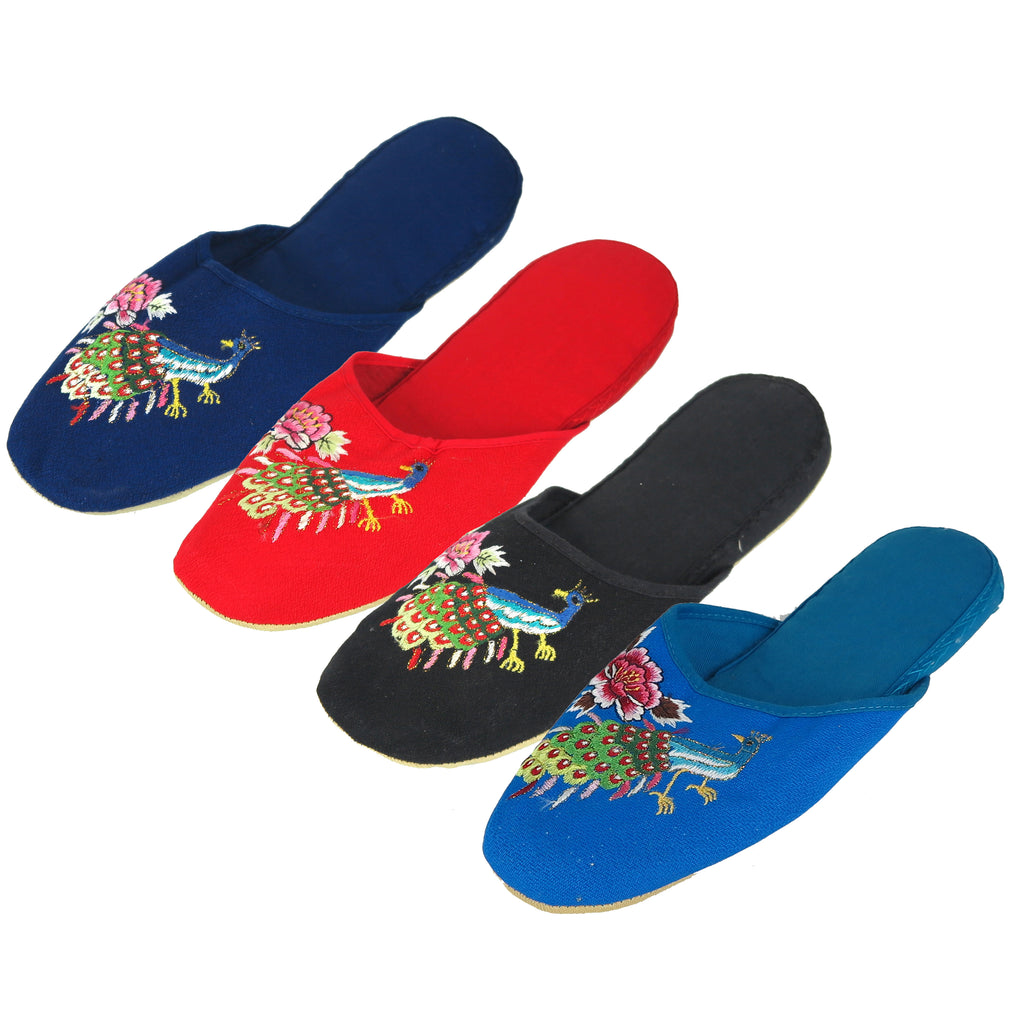 Embroidered Peacock Chinese Women's Cotton Slippers Blue Red Black Turquoise New
