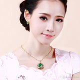 24K Gold Plated Dragon Phoenix Pendant Malaysia Jade Jewelry Chain Necklace 1"