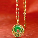 24K Gold Plated Dragon Phoenix Pendant Malaysia Jade Jewelry Chain Necklace 1"