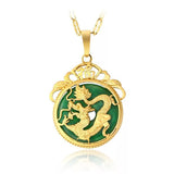 24K Gold Plated Dragon Pendant Malaysia Jade Jewelry Chain Necklace 7/8" New