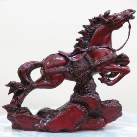 Horse - Stone Red Resin Chinese Figurine Statue Vintage Antique - 8"L x 8"H New