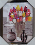 Art Still Life Flowers with Glitter & Colorful Blinking Lights Framed 13" x 17" New