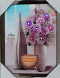 Art Still Life Flowers with Glitter & Colorful Blinking Lights Framed 13" x 17" New