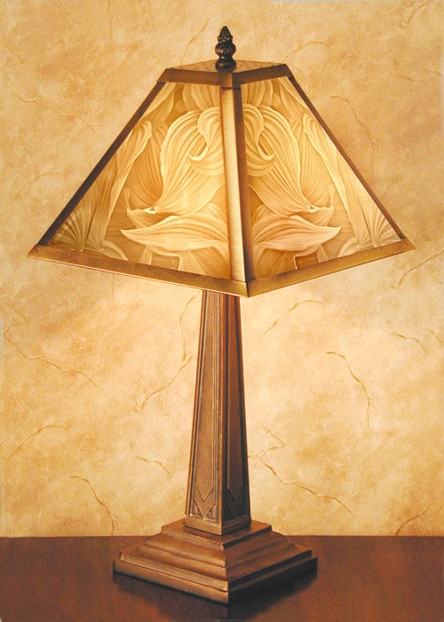 "Mission" Style Lamp Hosta Antique Finish Steel Frame Lithophane Panels 19"H New