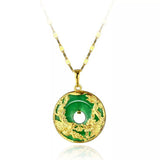 24K Gold Plated Dragon Phoenix Pendant Malaysia Jade Jewelry Chain Necklace 1"